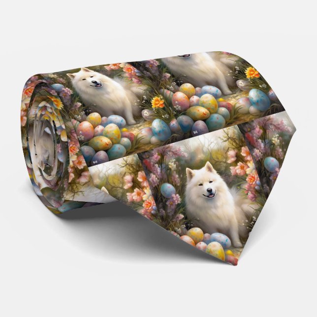 Samoyed Hund med påskägg Semester Slips (Rullad)
