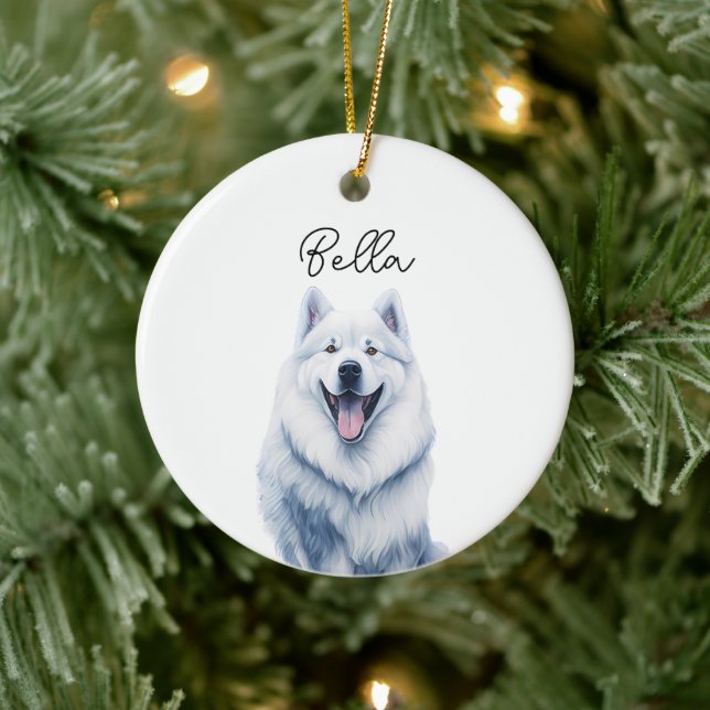 Samoyed Hund Pet Custom Name Helgdag jul Julgransprydnad Keramik (Träd)