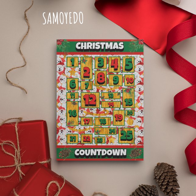 Samoyed Hund Räkna Ned Jul Adventskalender Julkort (Skapare uppladdad)