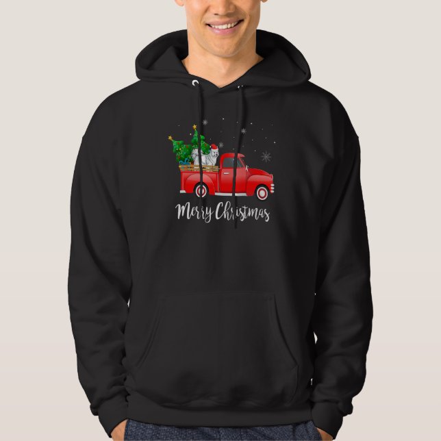 Samoyed Hund Riding Red Lastbil jul Hoodie (Framsida)