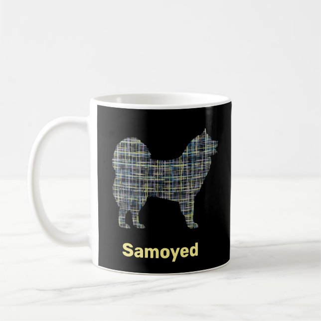 Samoyed Hund Silhouette Gult & Black Grid Kaffemugg (Vänster)