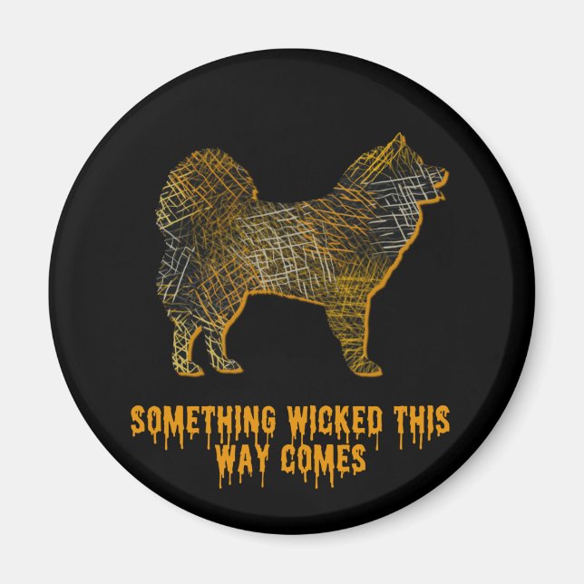 Samoyed Hund Silhouette Roligt Halloween Magnet (Framsidan)