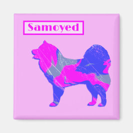 Samoyed Hund Silhouette Rosa & Blue Silhouette Magnet