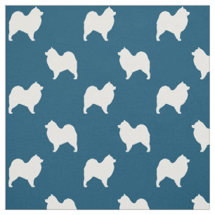 Samoyed Hund Silhouettes Mönster Blue och White Tyg