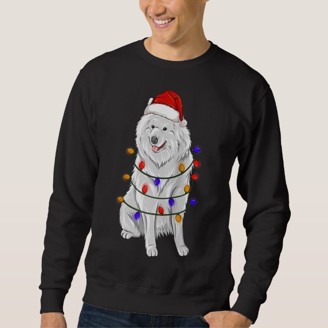 Samoyed Hund Wearing jul Hat Ljus Lång Ärmad Tröja (Framsida)