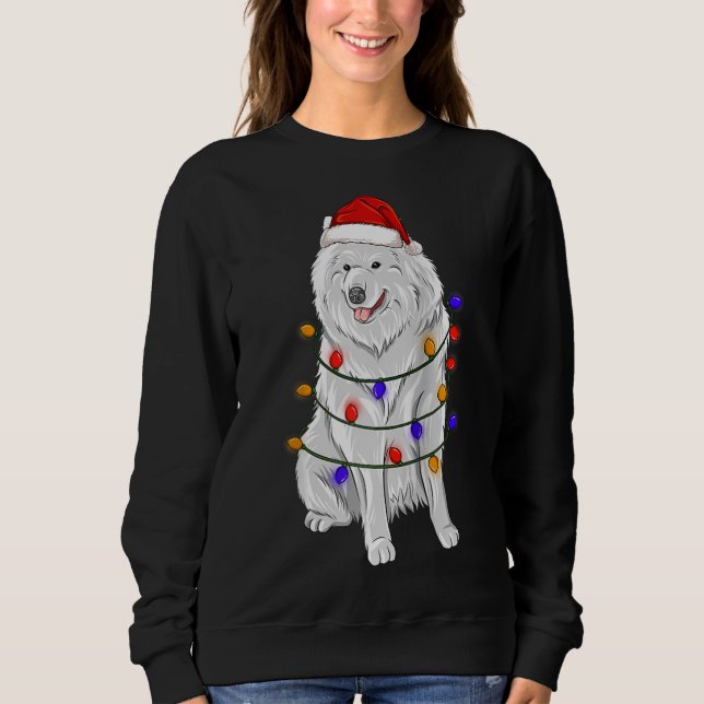 Samoyed Hund Wearing jul Hat Ljus T Shirt (Framsida)