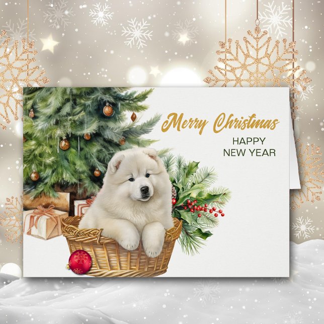 Samoyed Hund Wicker Basket Julgran Hälsningskort (Skapare uppladdad)