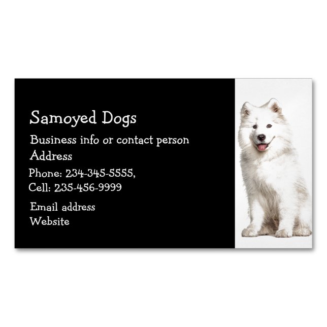 Samoyed Hundar Breeder Pet Sitter Affärskort Magnetiska Visitkort (Framsida)