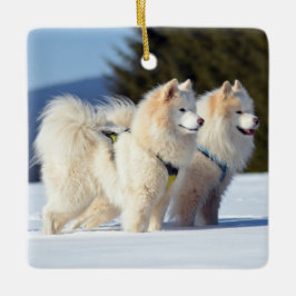 Samoyed Hundar i Snö Julgransprydnad Keramik