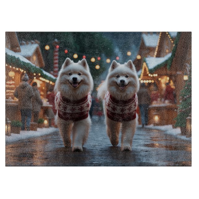 Samoyed Hundar Jul Snö Högtid (Framsidan)