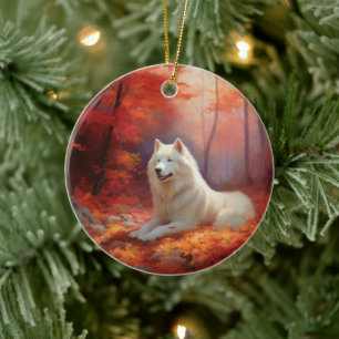 Samoyed i Höst löv Fall Inspire Julgransprydnad Keramik