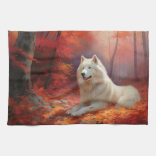 Samoyed i Höst löv Fall Inspire Kökshandduk