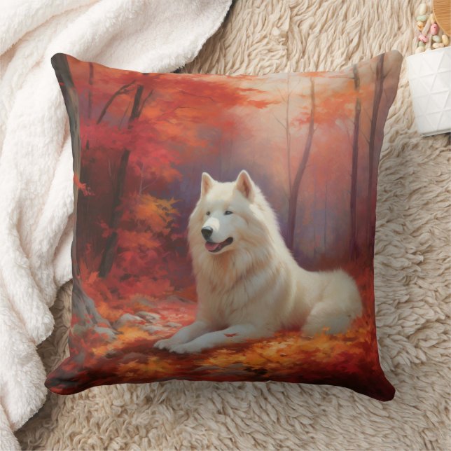 Samoyed i Höst löv Fall Inspire Kudde (Filt)