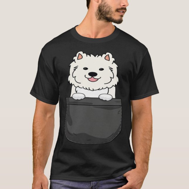 Samoyed in pocket  cute mom dad dog t shirt (Framsida)