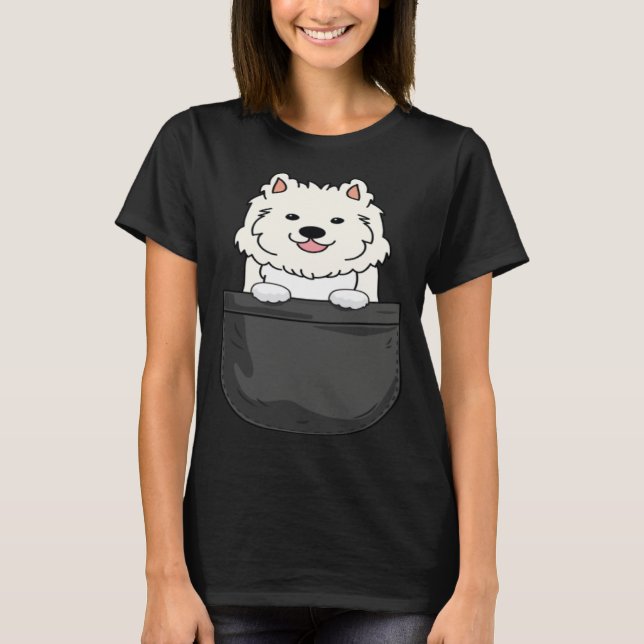 Samoyed in pocket  cute mom dad dog t shirt (Framsida)