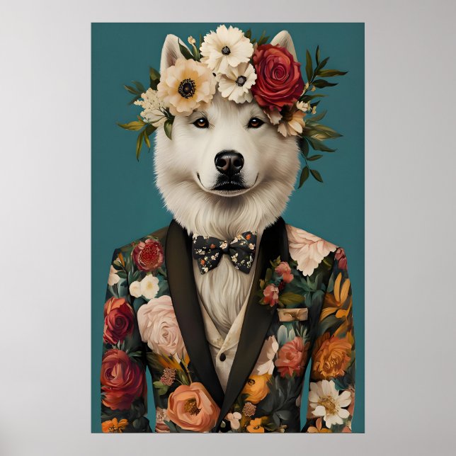 Samoyed In Suit Poster, Samoyed Portrait, Samoyed Poster (Framsidan)