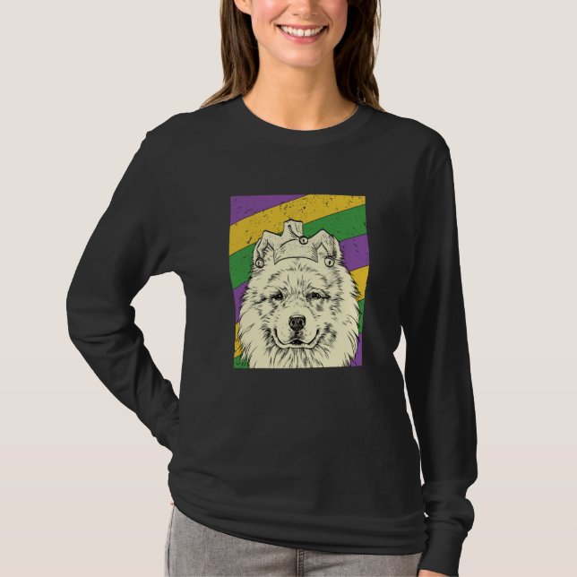 Samoyed Jester Mardi Gras Dog Mom or Dad T Shirt (Framsida)