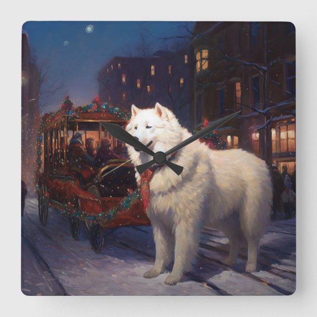 Samoyed jul Festive Season Fyrkantig Klocka (Framsida)