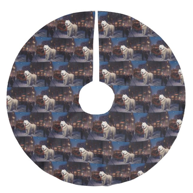 Samoyed jul Festive Season Julgransmatta Borstad Polyester (Framsidan)