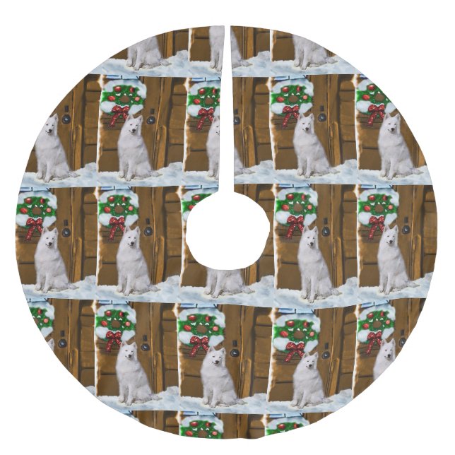 Samoyed jul julgransmatta borstad polyester (Framsidan)