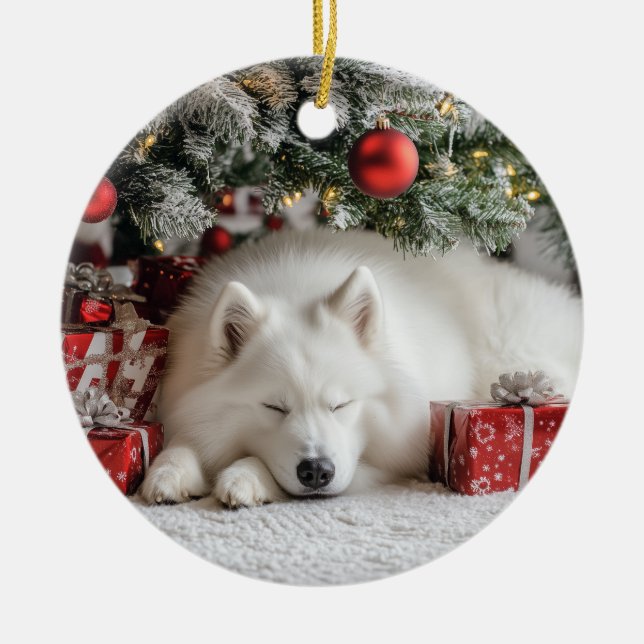 Samoyed jul julgransprydnad keramik (Framsidan)