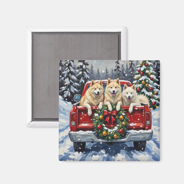 Samoyed jul röd lastbil högtid magnet (Front/Back)