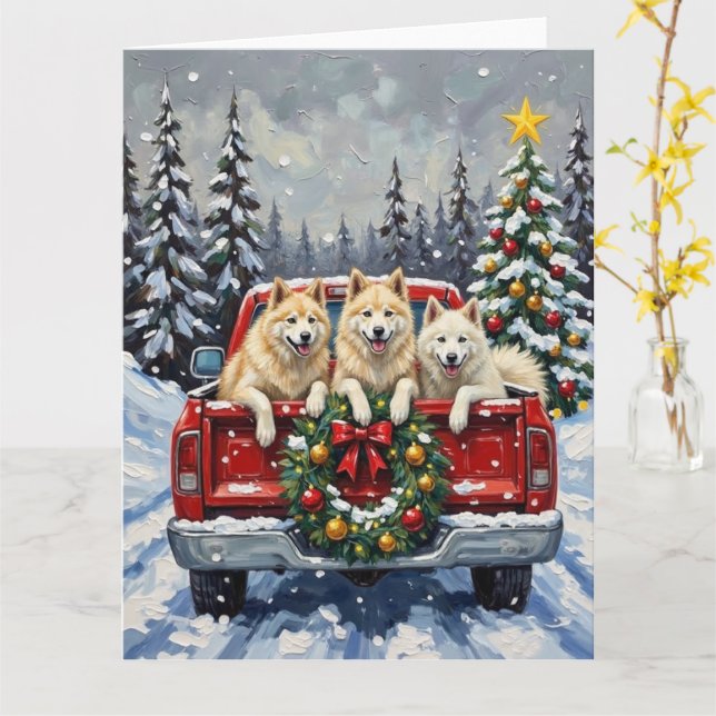 Samoyed jul röd lastbil semester kort (Gul blomma)