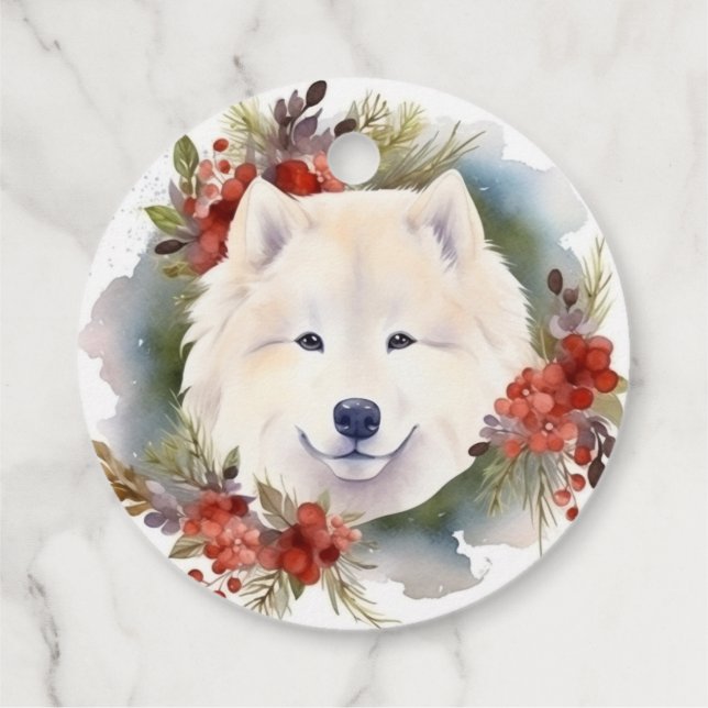 Samoyed jul Wandemin Festive Valp Gåvor Etiketter (Baksida)