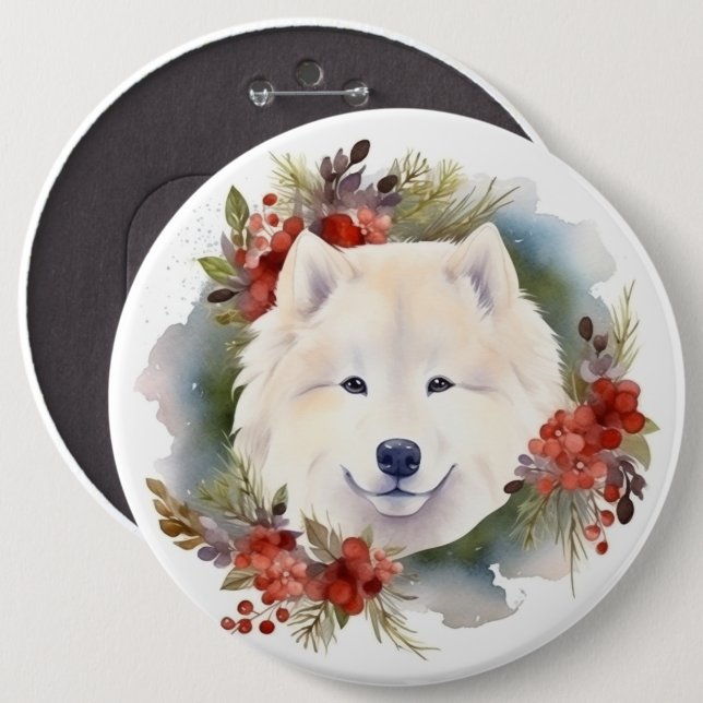 Samoyed jul Wandemin Festive Valp Knapp (Framsida & baksida)