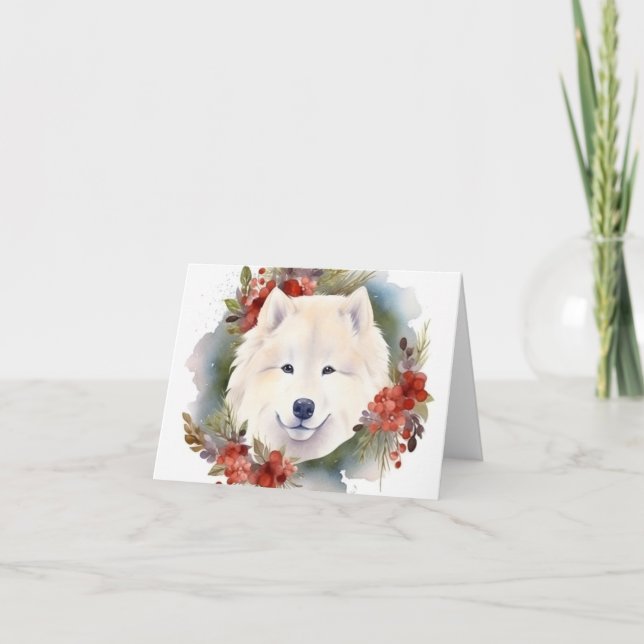 Samoyed jul Wandemin Festive Valp Kort (Framsida)
