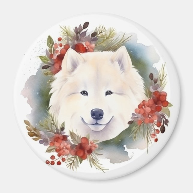 Samoyed jul Wandemin Festive Valp Magnet (Framsidan)