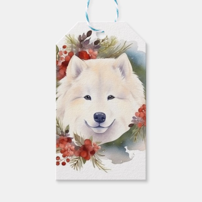 Samoyed jul Wandemin Festive Valp Presentetikett (Framsidan)