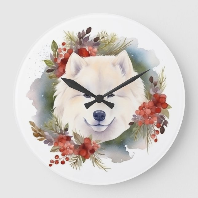 Samoyed jul Wandemin Festive Valp Stor Klocka (Framsida)