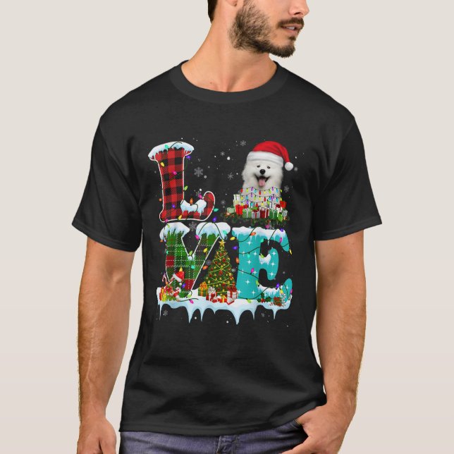 Samoyed Julgran Ljus Santa Hund Julafton T Shi T Shirt (Framsida)