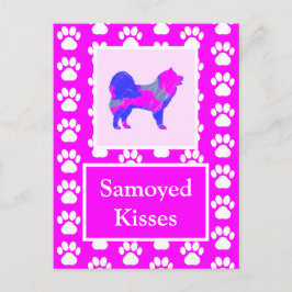 Samoyed Kisses Silhouette i Cute Rosa & Blue Vykort