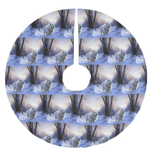 Samoyed Låt det snöa jul Julgransmatta Borstad Polyester (Framsidan)