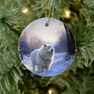 Samoyed Låt Det Snöa Jul Julgransprydnad Keramik