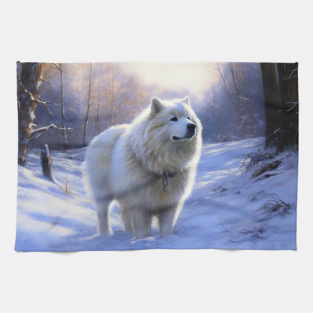 Samoyed Låt det snöa jul Kökshandduk (Horisontell)