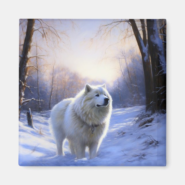 Samoyed Låt det snöa jul Magnet (Framsidan)
