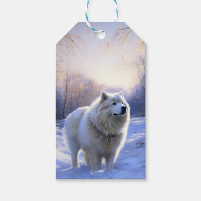 Samoyed Låt det snöa jul Presentetikett (Framsidan)
