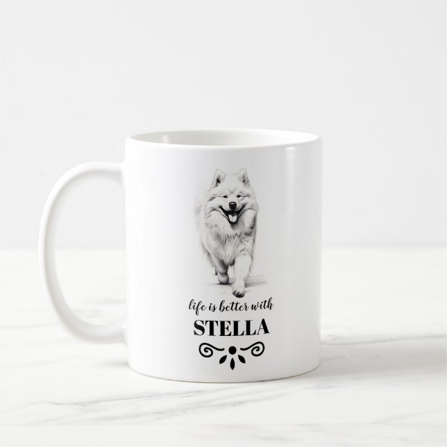Samoyed Life är bättre med Anpassningsbar Hund Nam Kaffemugg (Vänster)