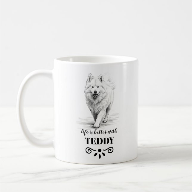 Samoyed Life är bättre med Anpassningsbar Hund Nam Kaffemugg (Vänster)