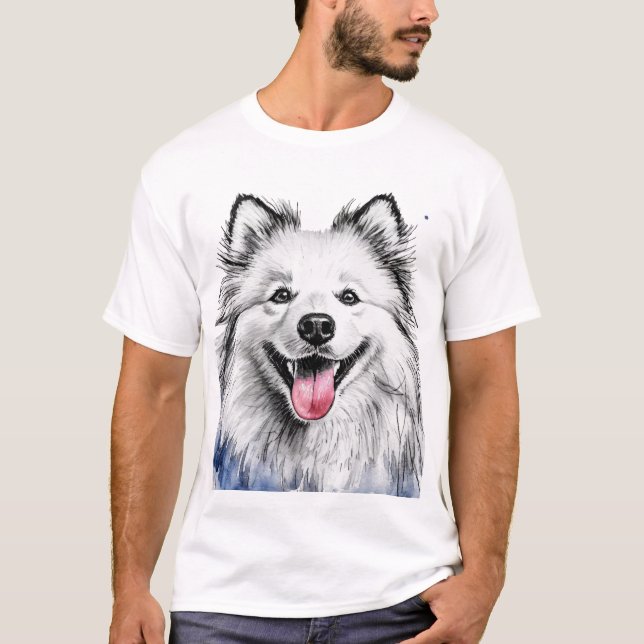 Samoyed Lycklig Ansikte Hund T Shirt (Framsida)