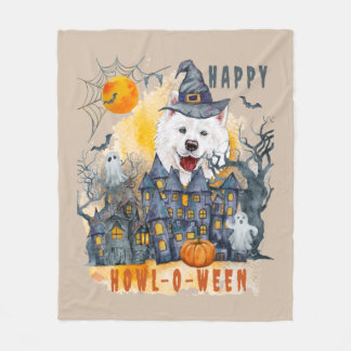 Samoyed Lycklig Howl-o-ween Ghost Houses Funny Fleecefilt
