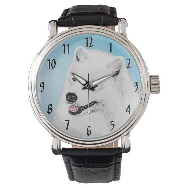 Samoyed-målning - Söt Original Hundkonst Armbandsur (Framsida)