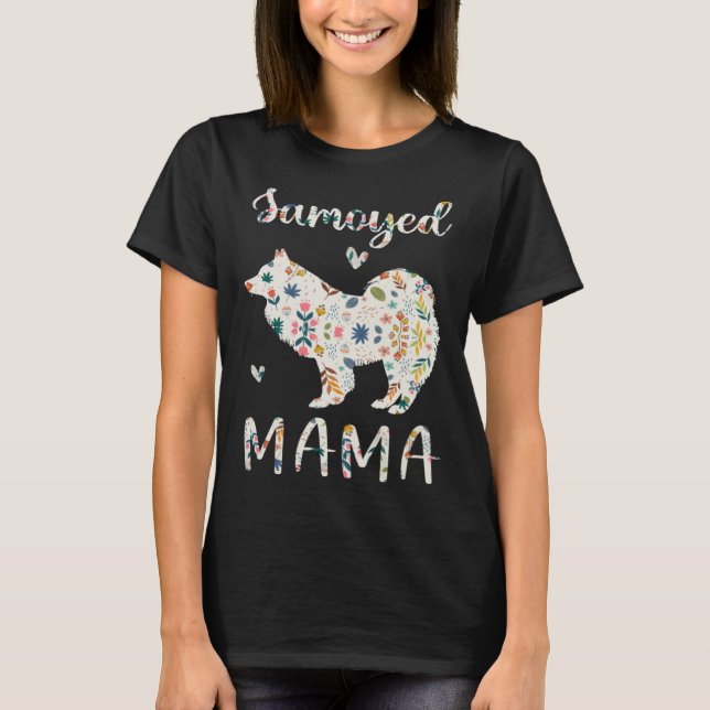 Samoyed Mamma Blommigt Hund Mamma Kärlek T Shirt (Framsida)