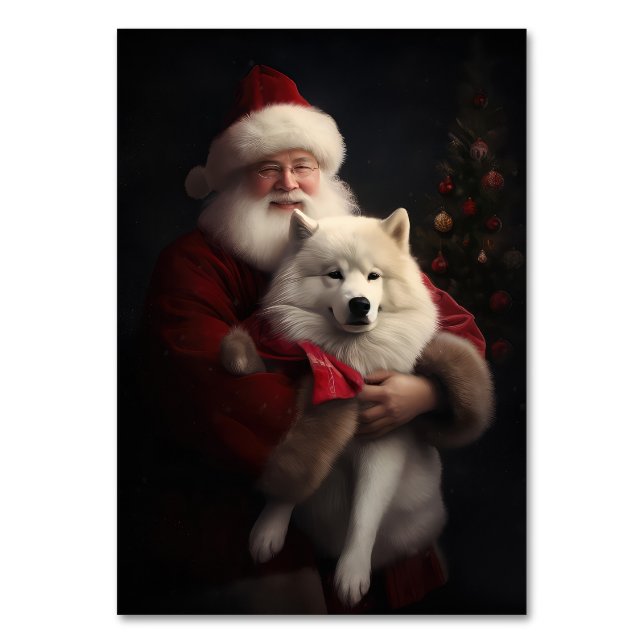 Samoyed med Jultomten under julhelgen Bordsnummer (Framsidan)