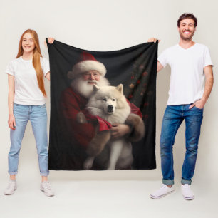 Samoyed med Jultomten under julhelgen Fleecefilt