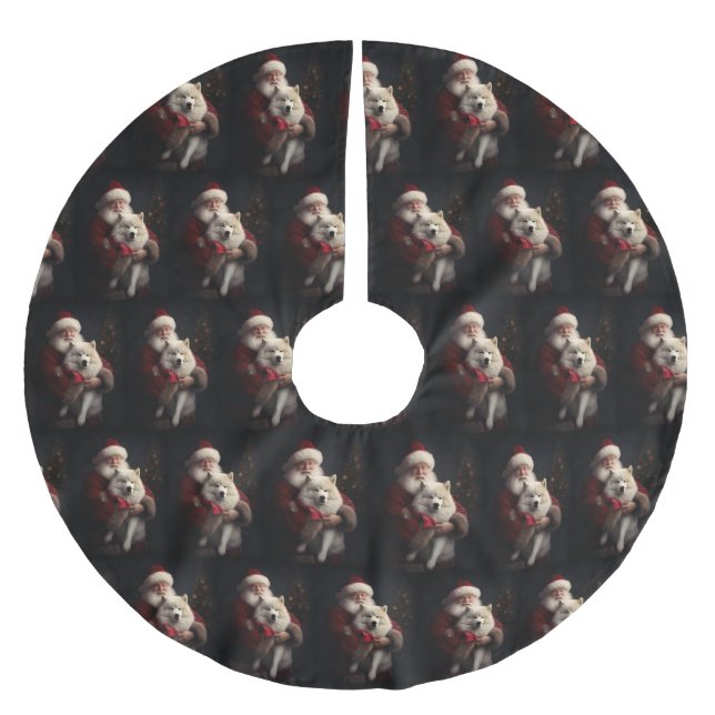 Samoyed med Jultomten under julhelgen Julgransmatta Borstad Polyester (Framsidan)