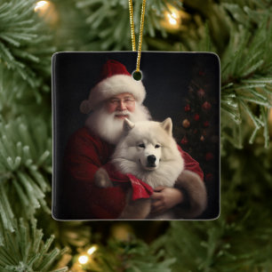 Samoyed med Jultomten under julhelgen Julgransprydnad Keramik